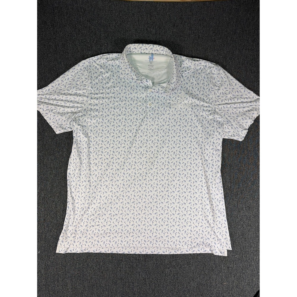 johnnie-o Featherweight Polo Shirt Mens XL White Blue Martini Cocktail Print UPF